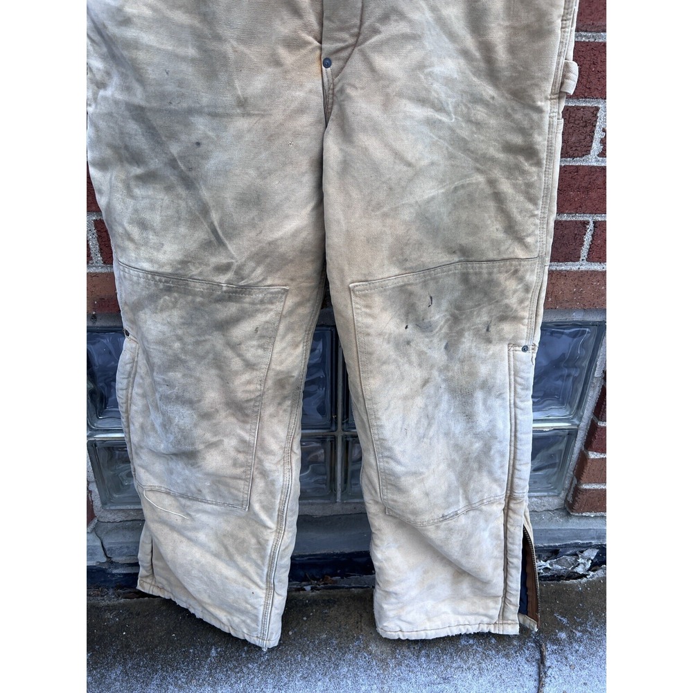 Vintage Carhartt Bib Overalls Quilted Lined Distressed Workwear Size 36x30 Brown - Picture 3 of 15